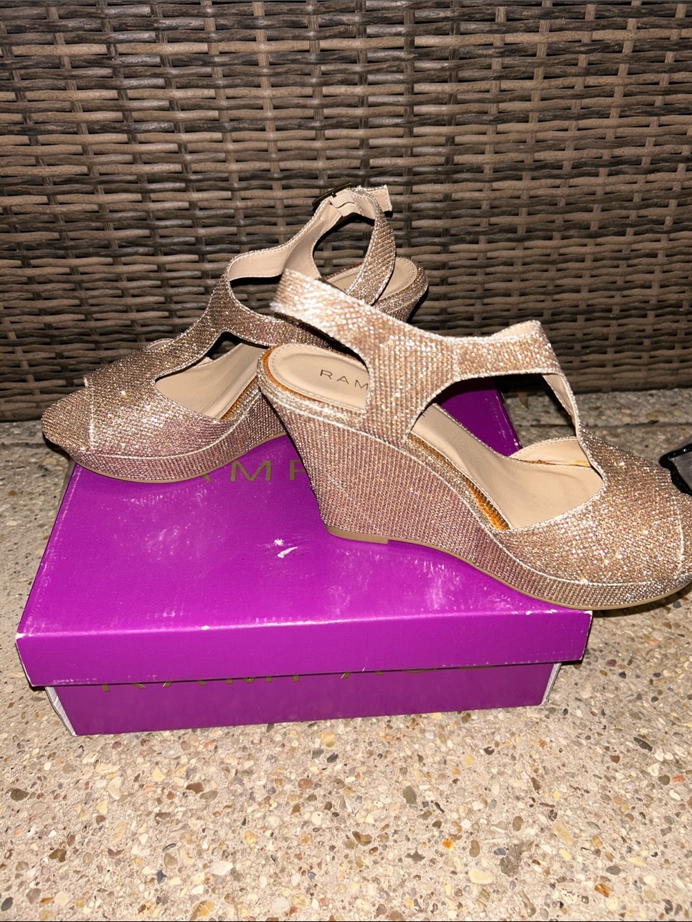 Rampage Glitter Platform Wedge Sandals in Rose Gold